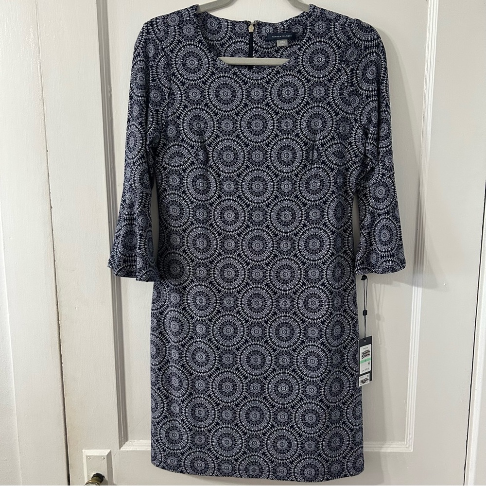 TOMMY HILFIGER NWT Womens Blue white Bell Sleeve Above the Knee Sheath Dress 8P